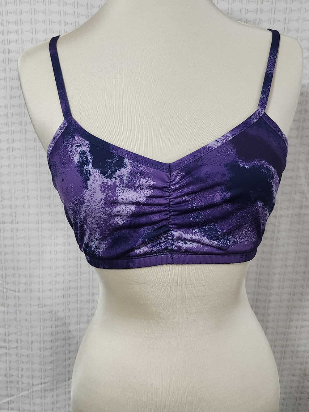 Ruched Purple Tie-Dye Seamless Crop Bralette